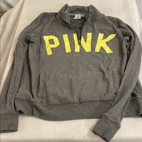 PINK Victoria's Secret Tops - Victoria's Secret PINK Gray Pullover with Navy Logo Trim